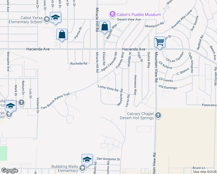 map of restaurants, bars, coffee shops, grocery stores, and more near 67576 Loma Vista Road in Desert Hot Springs