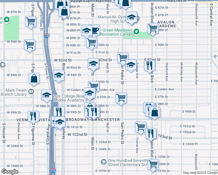 map of restaurants, bars, coffee shops, grocery stores, and more near 151 East Colden Avenue in Los Angeles