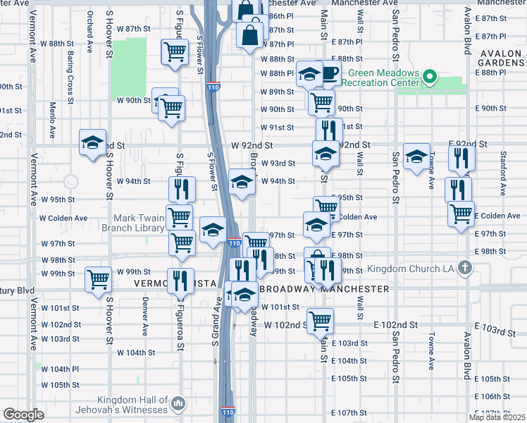 map of restaurants, bars, coffee shops, grocery stores, and more near 225 West Colden Avenue in Los Angeles