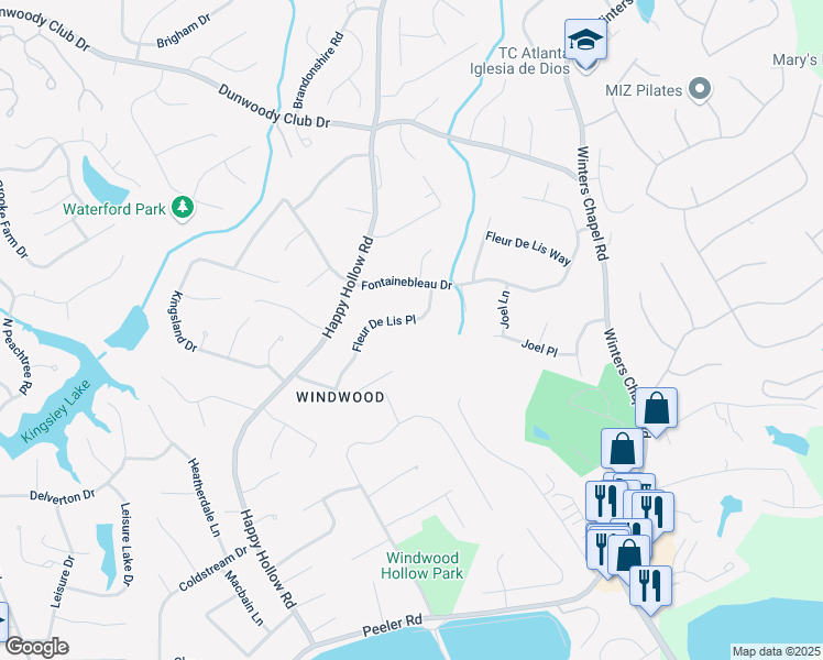 map of restaurants, bars, coffee shops, grocery stores, and more near 2661 Fleur De Lis Place in Doraville