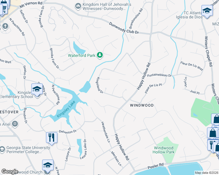 map of restaurants, bars, coffee shops, grocery stores, and more near 5133 Foxwood Court in Doraville