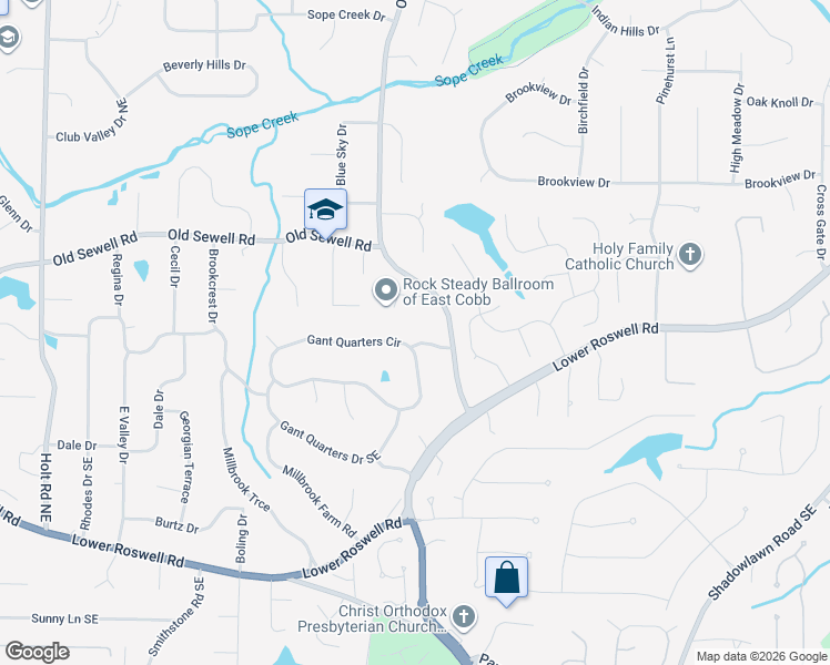 map of restaurants, bars, coffee shops, grocery stores, and more near 3087 Gant Quarters Way in Marietta