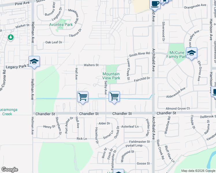 map of restaurants, bars, coffee shops, grocery stores, and more near 7645 Swan Creek Drive in Corona