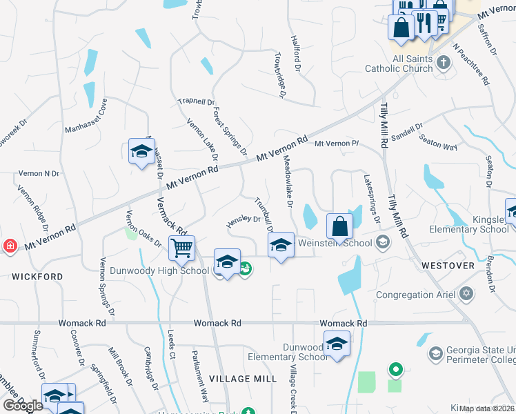 map of restaurants, bars, coffee shops, grocery stores, and more near 1823 Trumbull Drive in Dunwoody