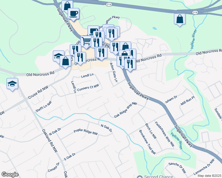 map of restaurants, bars, coffee shops, grocery stores, and more near 1788 Arbor Gate Drive in Lawrenceville