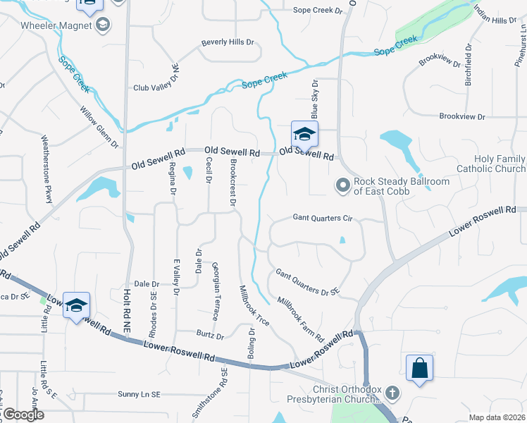 map of restaurants, bars, coffee shops, grocery stores, and more near 22 Gant Quarters Terrace in Marietta