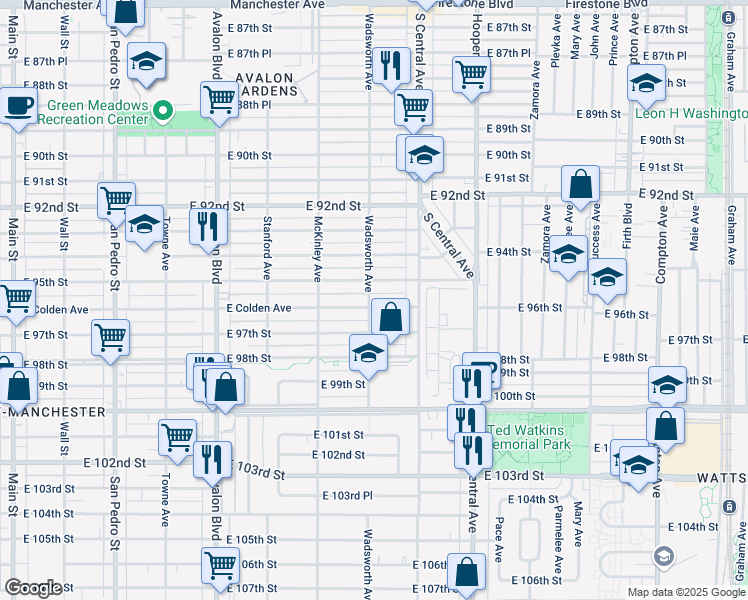 map of restaurants, bars, coffee shops, grocery stores, and more near 903 East Colden Avenue in Los Angeles