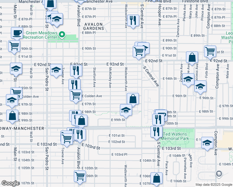 map of restaurants, bars, coffee shops, grocery stores, and more near 823 East Colden Avenue in Los Angeles