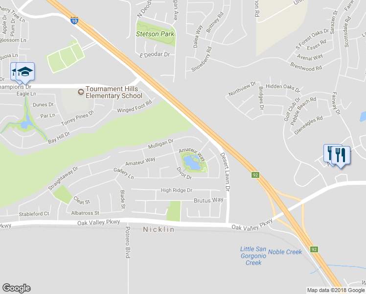 map of restaurants, bars, coffee shops, grocery stores, and more near 38108 Amateur Way in Beaumont