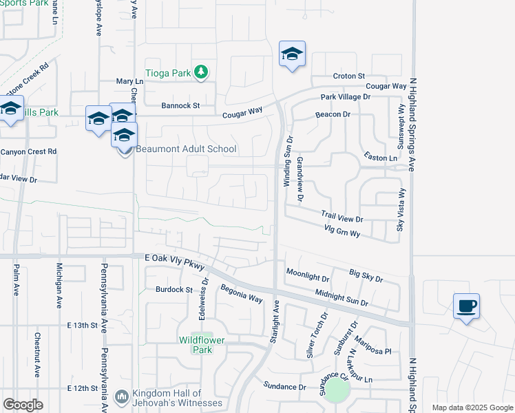 map of restaurants, bars, coffee shops, grocery stores, and more near 1476 Black Diamond in Beaumont