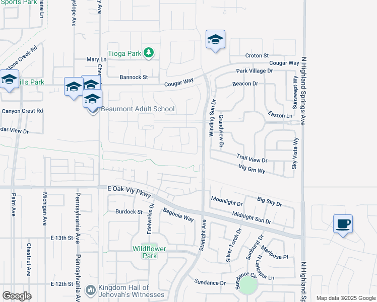map of restaurants, bars, coffee shops, grocery stores, and more near 1476 Black Diamond in Beaumont