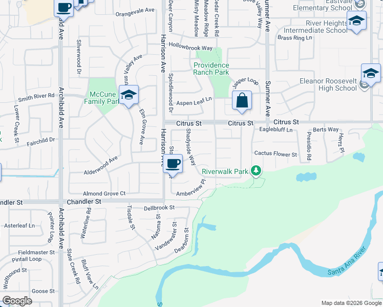map of restaurants, bars, coffee shops, grocery stores, and more near 13704 Star Ruby Avenue in Corona
