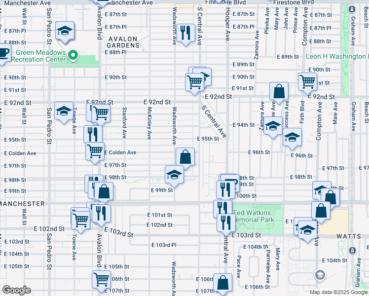 map of restaurants, bars, coffee shops, grocery stores, and more near 903 East Colden Avenue in Los Angeles