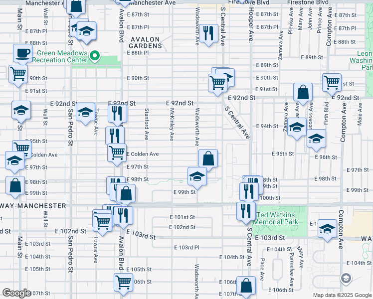 map of restaurants, bars, coffee shops, grocery stores, and more near 823 East Colden Avenue in Los Angeles