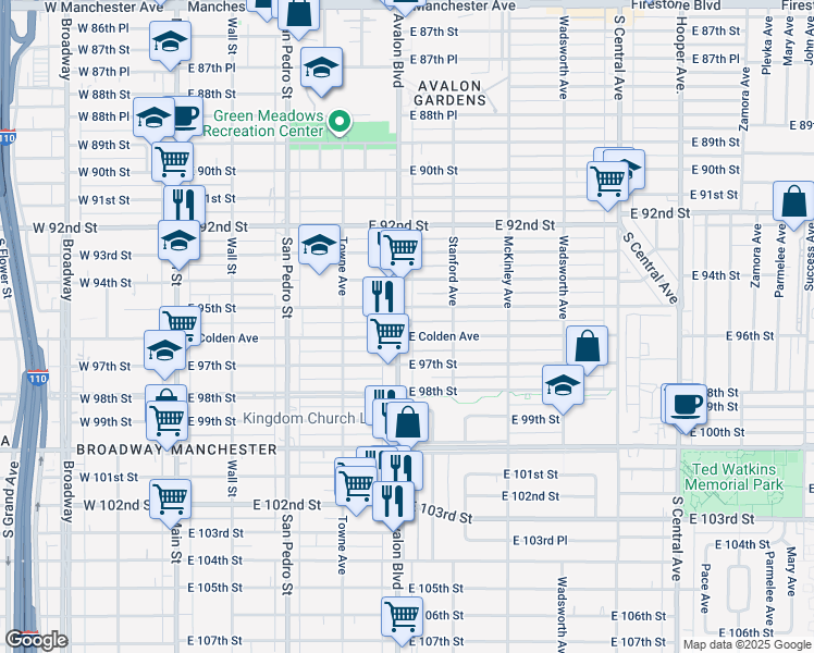 map of restaurants, bars, coffee shops, grocery stores, and more near 617 East Colden Avenue in Los Angeles
