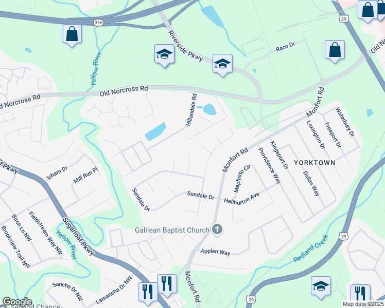 map of restaurants, bars, coffee shops, grocery stores, and more near 495 Buttercup Trail in Lawrenceville