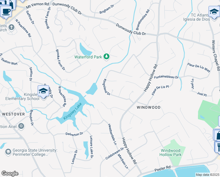 map of restaurants, bars, coffee shops, grocery stores, and more near 5132 Foxwood Court in Doraville
