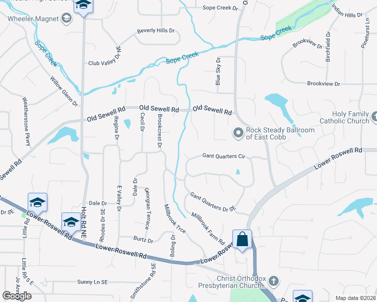 map of restaurants, bars, coffee shops, grocery stores, and more near 27 Gant Quarters Terrace in Marietta
