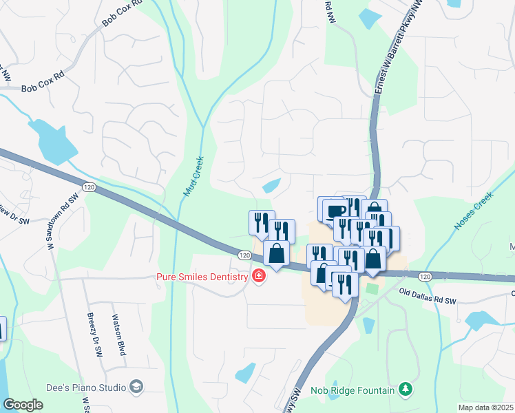 map of restaurants, bars, coffee shops, grocery stores, and more near in Marietta