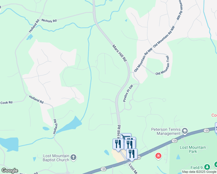 map of restaurants, bars, coffee shops, grocery stores, and more near 5161 Hermitage Drive in Powder Springs