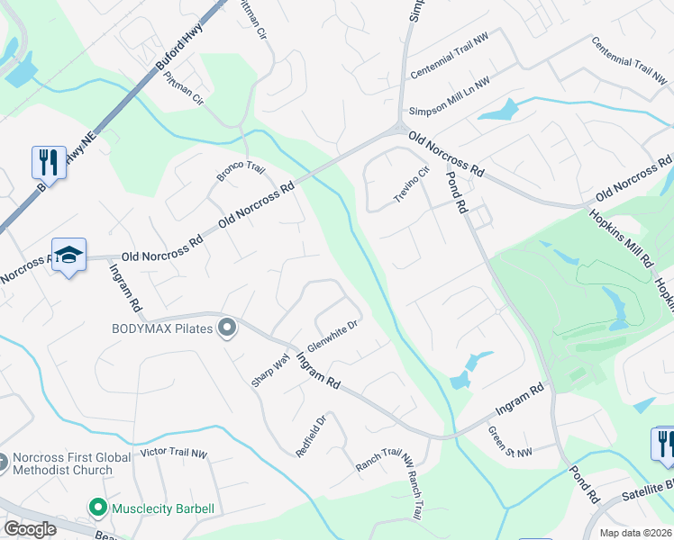map of restaurants, bars, coffee shops, grocery stores, and more near 4887 Glenwhite Drive in Duluth