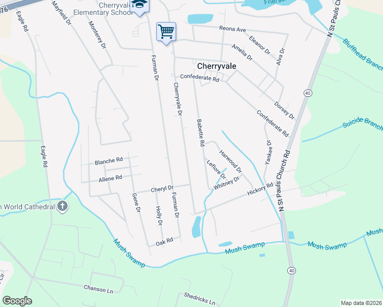 map of restaurants, bars, coffee shops, grocery stores, and more near 1047 Cherryvale Drive in Sumter