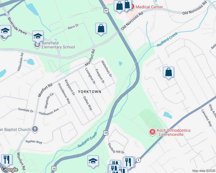 map of restaurants, bars, coffee shops, grocery stores, and more near 980 Arlington Way in Lawrenceville