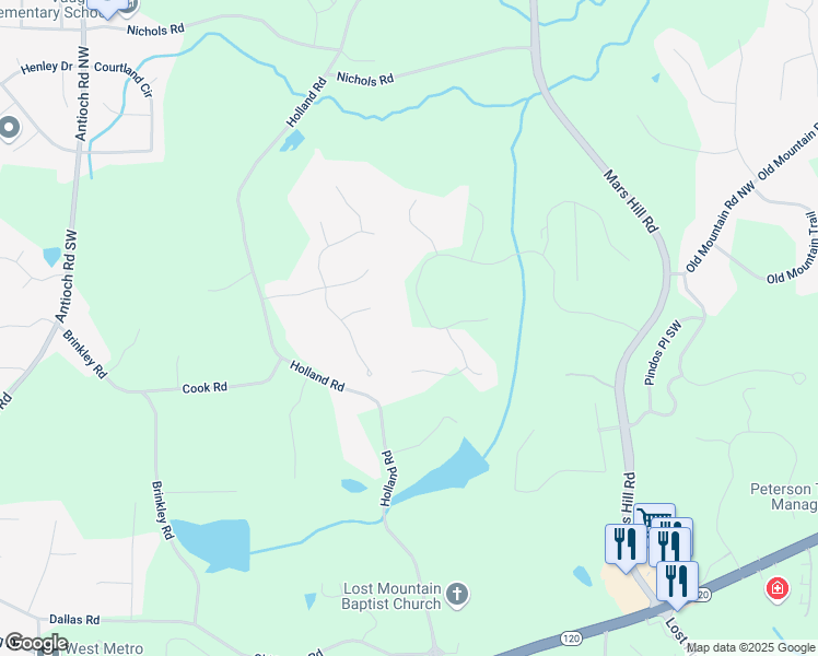 map of restaurants, bars, coffee shops, grocery stores, and more near 5290 Hermitage Drive in Powder Springs