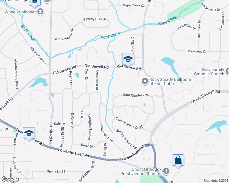 map of restaurants, bars, coffee shops, grocery stores, and more near 27 Gant Quarters Terrace in Marietta