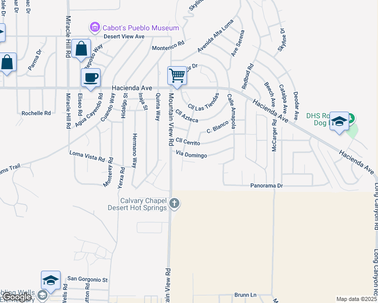 map of restaurants, bars, coffee shops, grocery stores, and more near 68130 Vía Domingo in Desert Hot Springs
