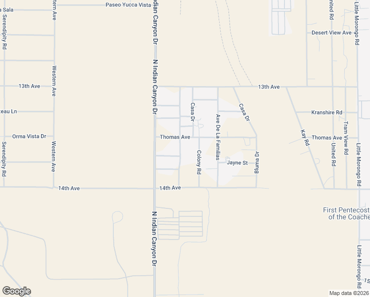 map of restaurants, bars, coffee shops, grocery stores, and more near 13680 Roberts Road in Desert Hot Springs