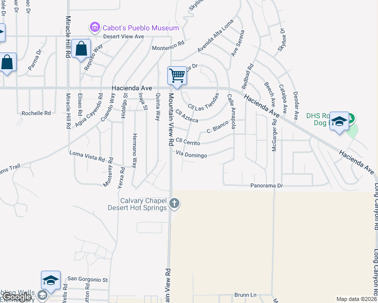 map of restaurants, bars, coffee shops, grocery stores, and more near 68130 Vía Domingo in Desert Hot Springs