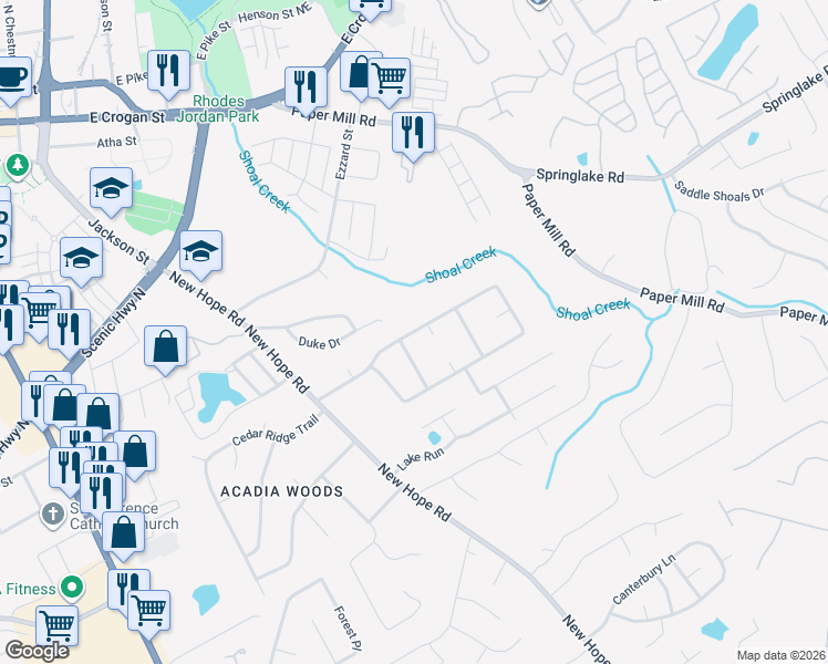 map of restaurants, bars, coffee shops, grocery stores, and more near Wayside Drive in Lawrenceville