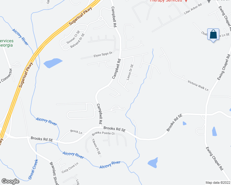 map of restaurants, bars, coffee shops, grocery stores, and more near 1205 Campbell Ridge Lane in Lawrenceville