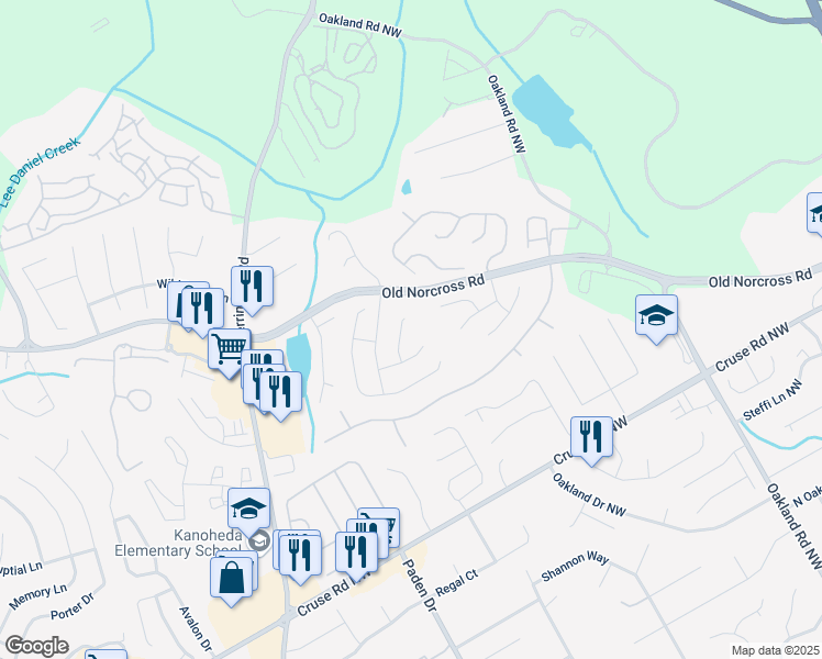 map of restaurants, bars, coffee shops, grocery stores, and more near 1061 Chase Creek Court in Lawrenceville
