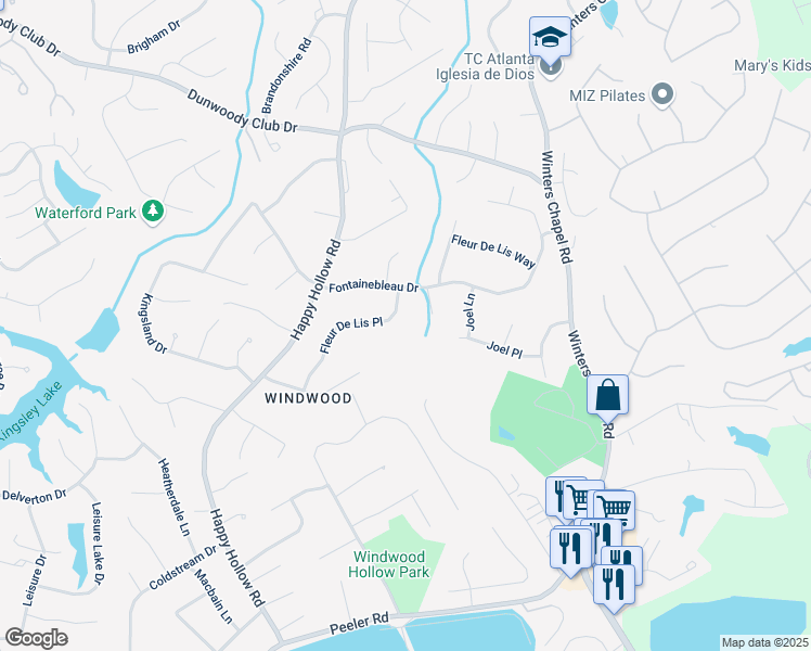 map of restaurants, bars, coffee shops, grocery stores, and more near 2683 Fleur De Lis Place in Doraville