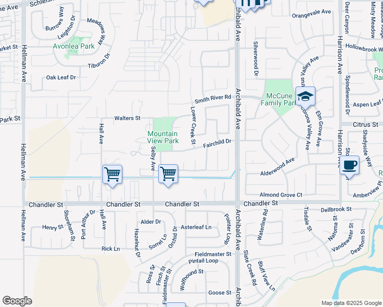 map of restaurants, bars, coffee shops, grocery stores, and more near 7649 White Mesa Circle in Corona