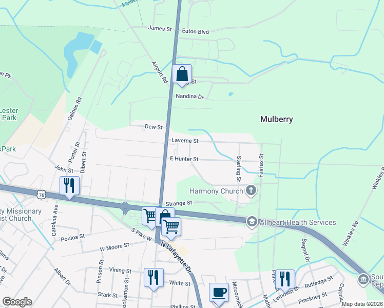 map of restaurants, bars, coffee shops, grocery stores, and more near 101 E Hunter St in Sumter