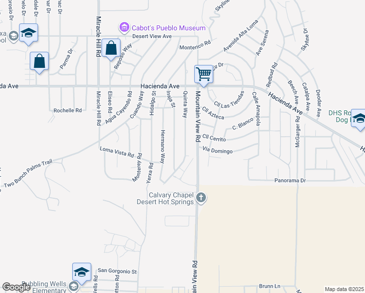 map of restaurants, bars, coffee shops, grocery stores, and more near 13665 Quinta Way in Desert Hot Springs