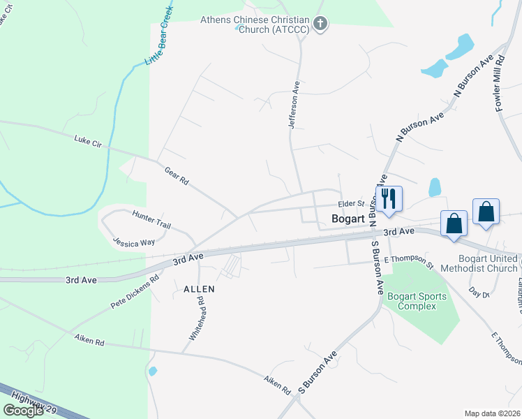 map of restaurants, bars, coffee shops, grocery stores, and more near 248 Osceola Avenue in Bogart