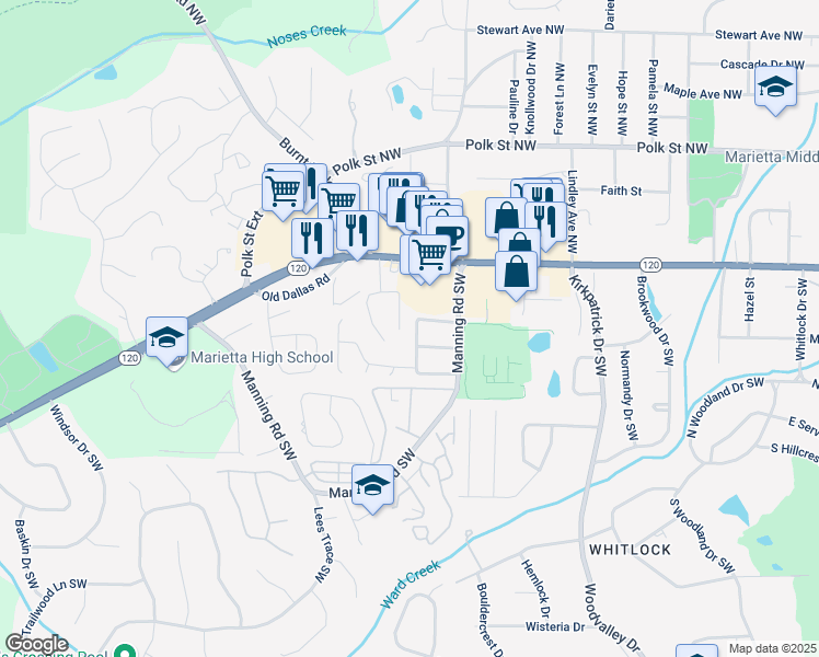 map of restaurants, bars, coffee shops, grocery stores, and more near 792 Wilson Circle Southwest in Marietta