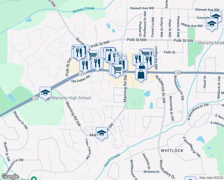 map of restaurants, bars, coffee shops, grocery stores, and more near 792 Wilson Circle Southwest in Marietta