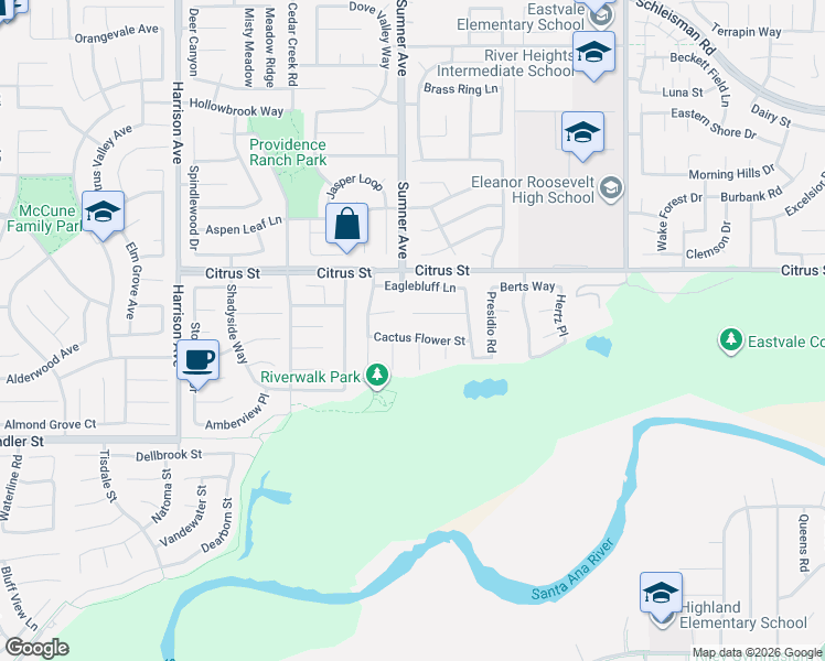 map of restaurants, bars, coffee shops, grocery stores, and more near 7626 Casa De Maria Court in Corona