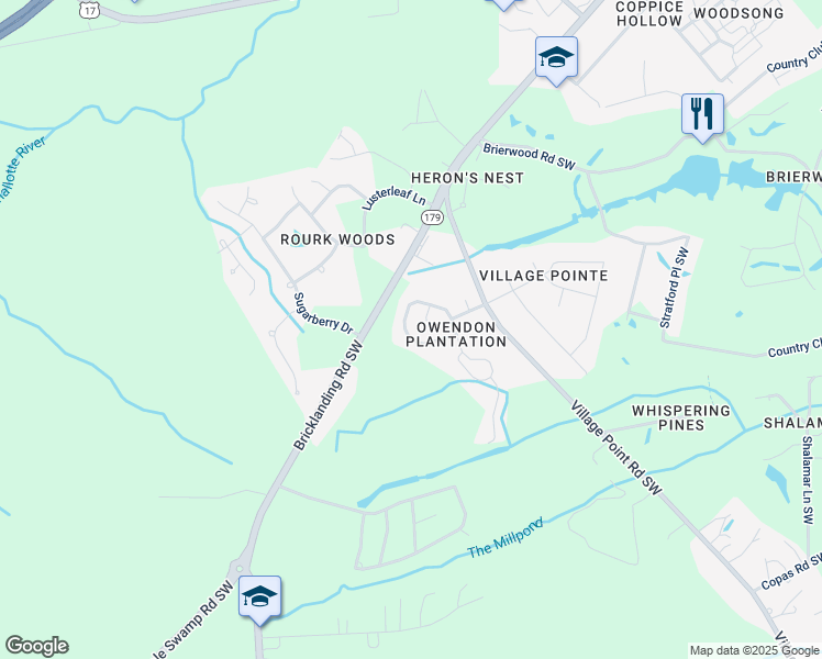map of restaurants, bars, coffee shops, grocery stores, and more near 4383 Ritz Circle in Shallotte