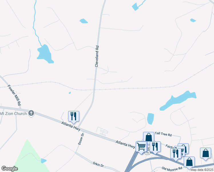 map of restaurants, bars, coffee shops, grocery stores, and more near 1120 Darlington Station Rd in Bogart