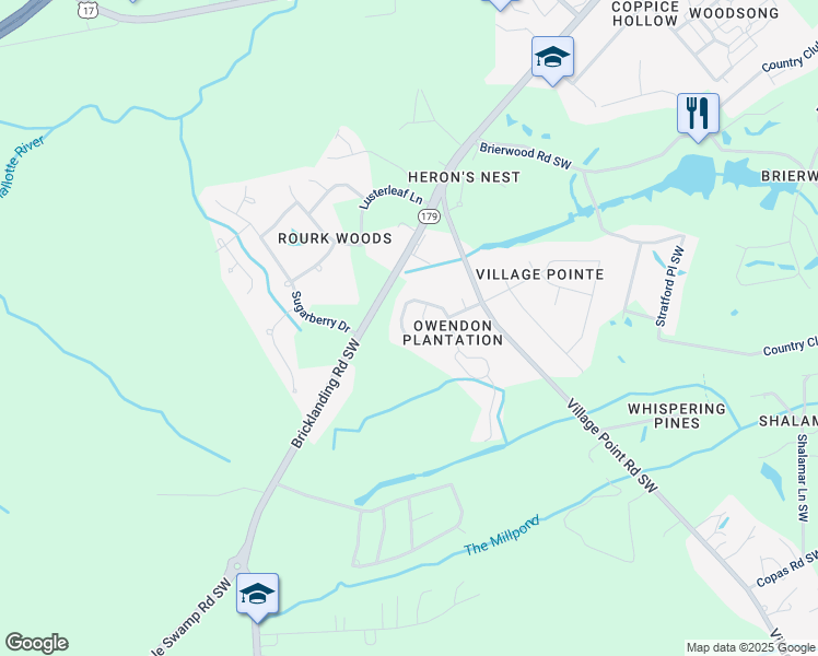 map of restaurants, bars, coffee shops, grocery stores, and more near 4383 Ritz Circle in Shallotte