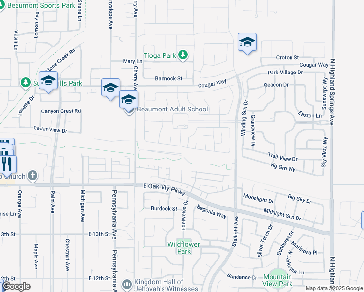 map of restaurants, bars, coffee shops, grocery stores, and more near 1389 Black Diamond in Beaumont