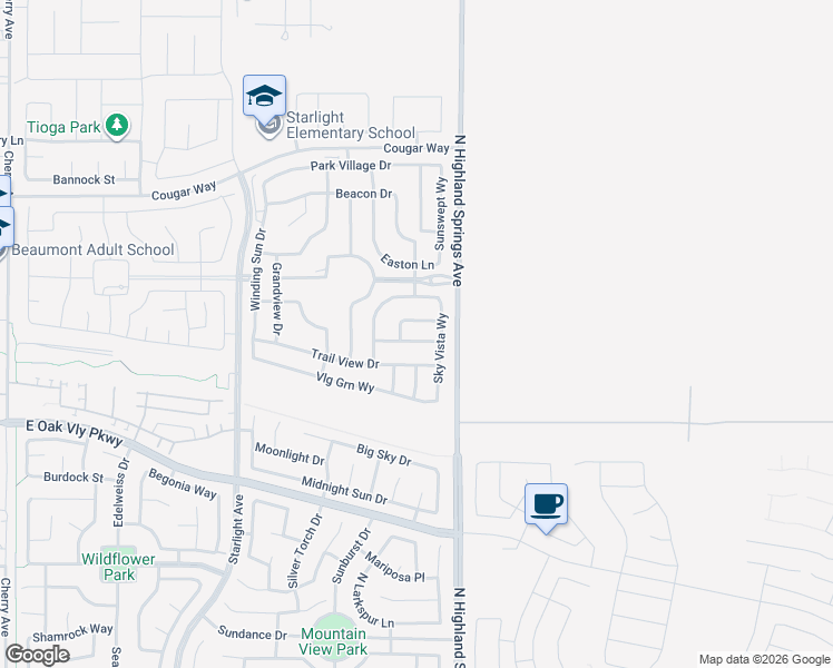 map of restaurants, bars, coffee shops, grocery stores, and more near 1656 Spring Run Lane in Beaumont