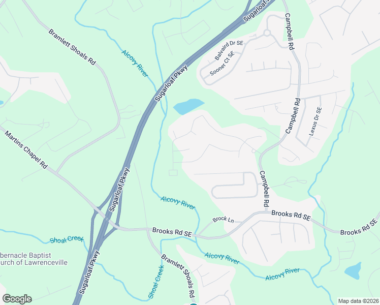 map of restaurants, bars, coffee shops, grocery stores, and more near Wilson Manor Circle Southeast in Lawrenceville