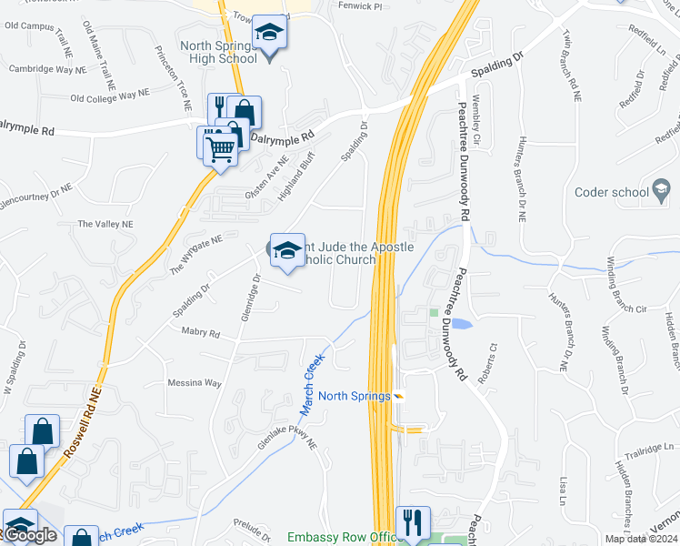 map of restaurants, bars, coffee shops, grocery stores, and more near 6990 Northgreen Drive Northeast in Atlanta